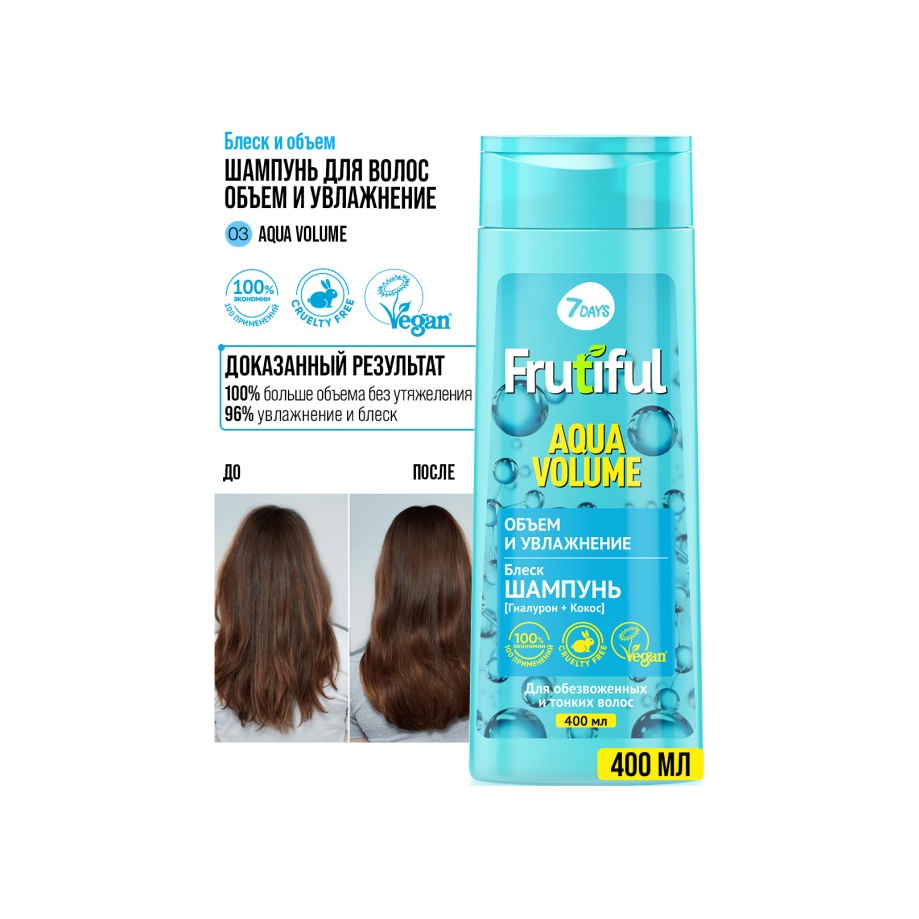 Шампунь для волос объем и увлажнение Aqua Volume Frutiful купить в VISAGEHALL
