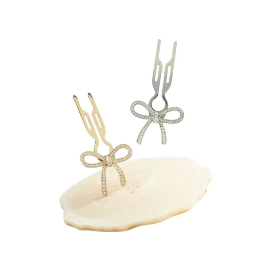Заколка-бант металлическая Swarovski White Gold Steel Бриллиант Hairpin No1 купить в VISAGEHALL