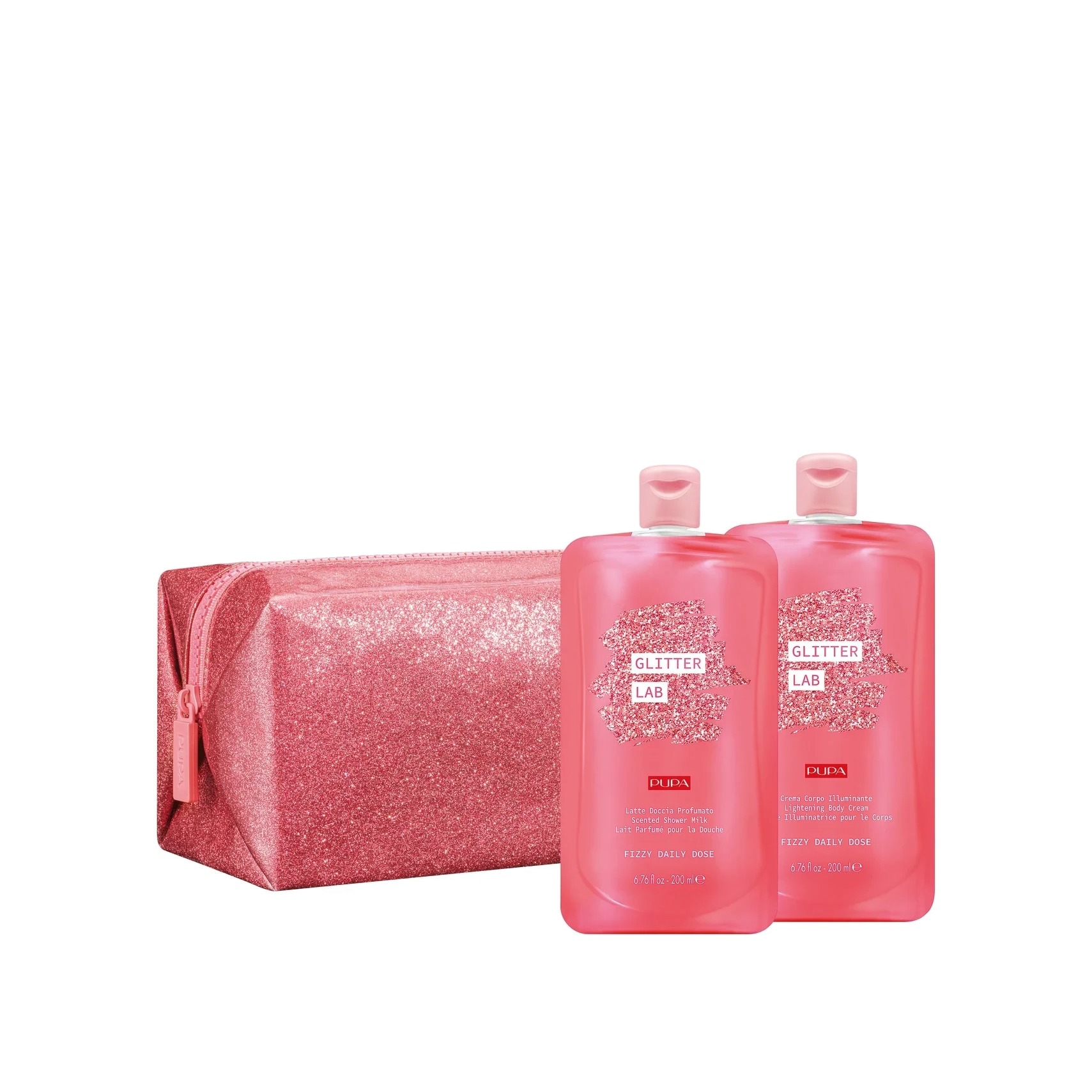 Набор Glitter Lab Frizzy Daily Dose: Молочко для душа 200мл + Крем для тела 200мл+ Косметичка купить в VISAGEHALL