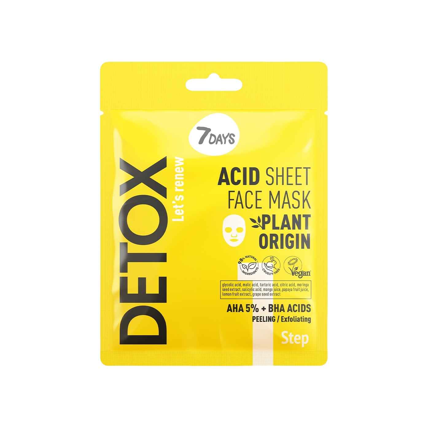 Маска для лица тканевая отшелушивающая с AHA (5%) и BHA-кислотами Detox купить в VISAGEHALL