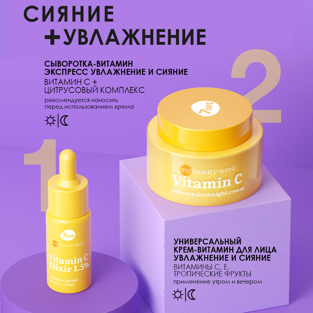 Сыворотка+тонер для лица придающая сияние коже Vitamin C Elixir 1,5% My Beauty Week купить в VISAGEHALL