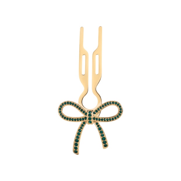 Заколка-бант металлическая Swarovski Yellow Gold Steel Изумруд Hairpin No1 купить в VISAGEHALL