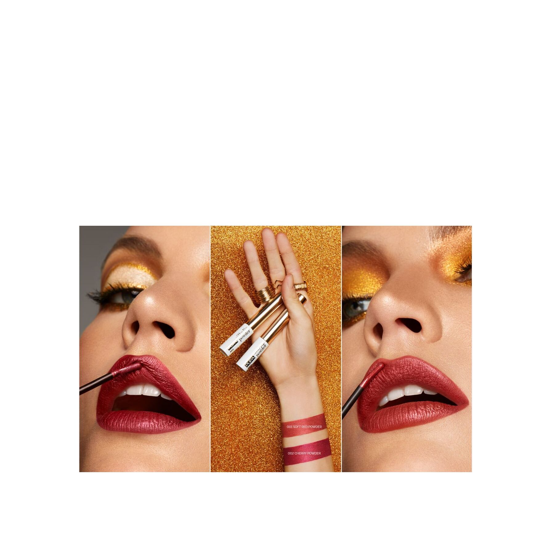 Помада для губ жидкая с эффектом пудры Silky Lip Powder Gold Me! 001 купить в VISAGEHALL