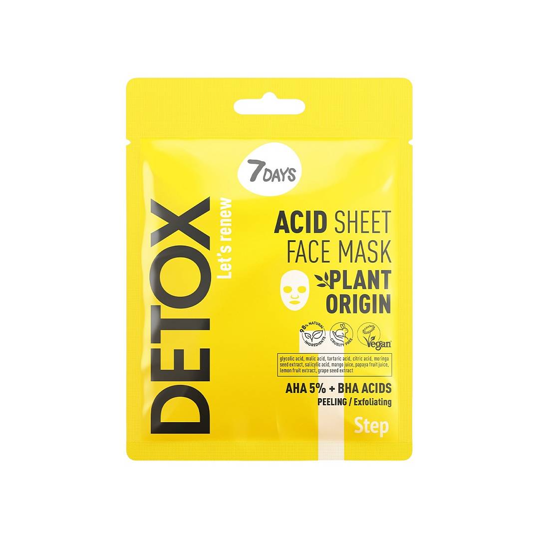 Маска для лица тканевая отшелушивающая с AHA (5%) и BHA-кислотами Detox