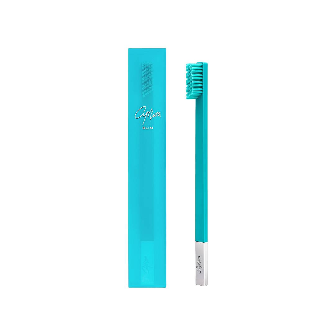 Зубная щетка средней жесткости Slim Turquoise Blue and Silver