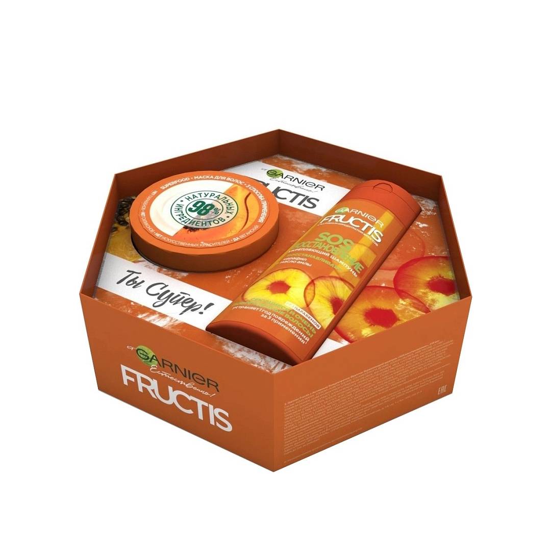 Набор: Маска для волос Папайя Fructis SuperFood 390мл + Шампунь восстанавливающий SOS 250мл