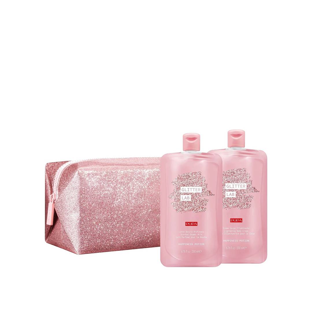Набор Glitter Lab Happiness Potion: Молочко для душа 200мл + Крем для тела 200мл+ Косметичка